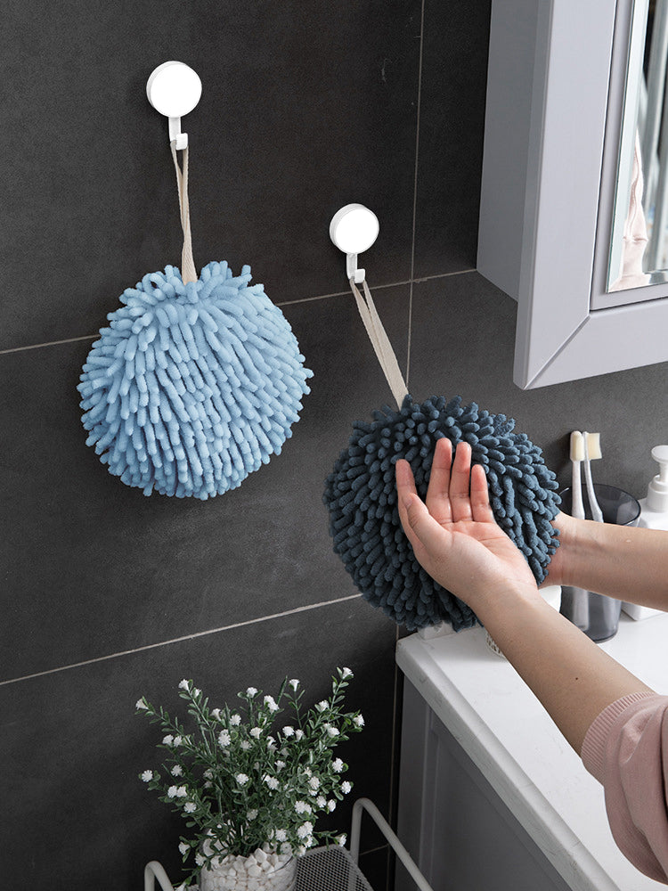 Fuzzy Ball Towels Set of 3 (White, Light & Dark Blue)