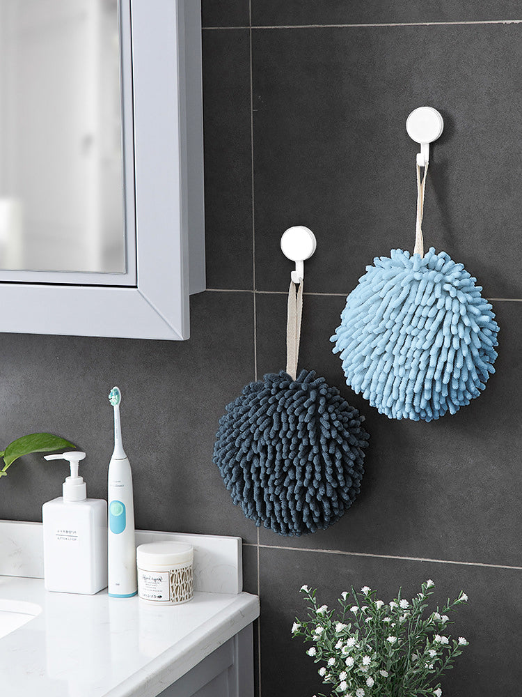 Fuzzy Ball Towels Set of 3 (White, Light & Dark Blue)