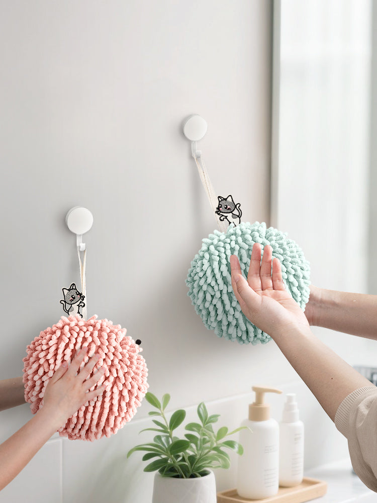 Kitty Cat Fuzzy Ball Towel Puffs Pack of 2 Pink