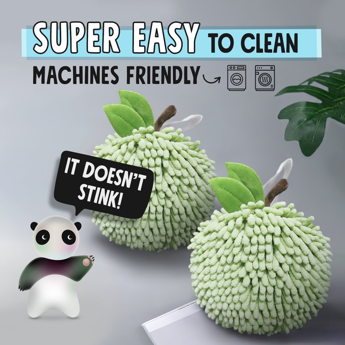 Fuzzy Ball Towels Set of 2 Green Apple