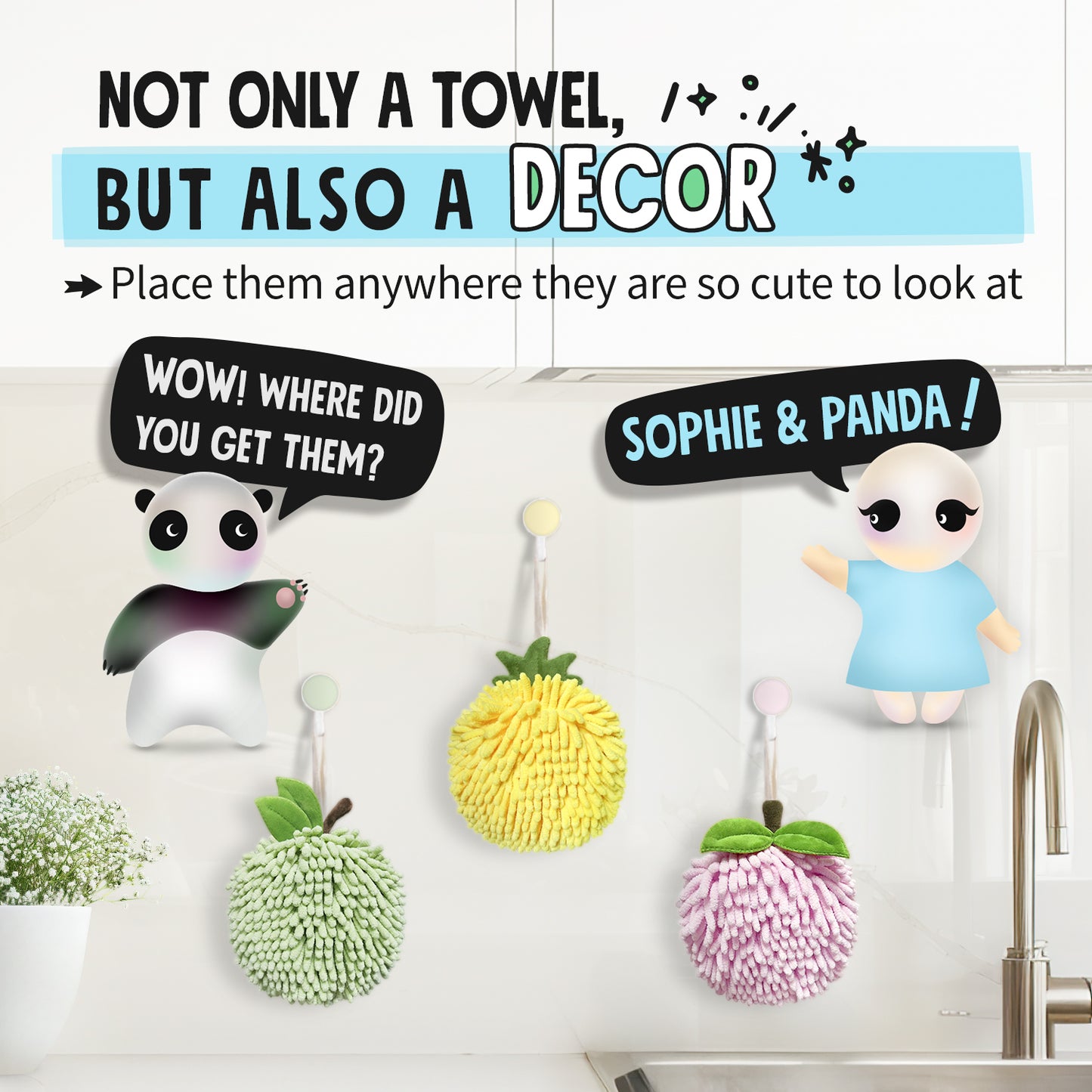 Fuzzy Ball Towels Set of 2 Green Apple