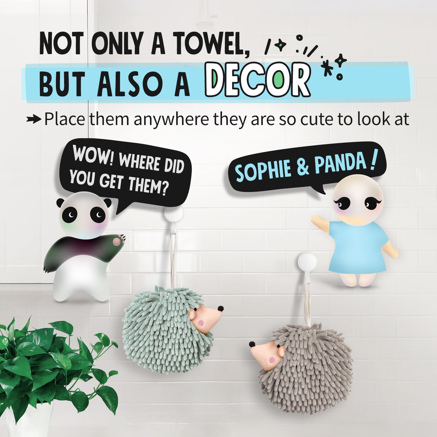 Smiley Hedgehog Hand Towel Pack of 2 (Big+Small) Aqua Mint