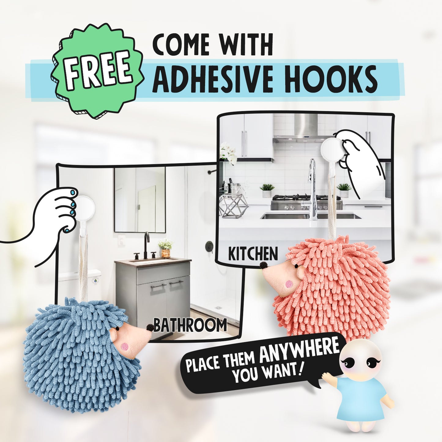 Hedgehog Hand Towels Pack of 2 Gray
