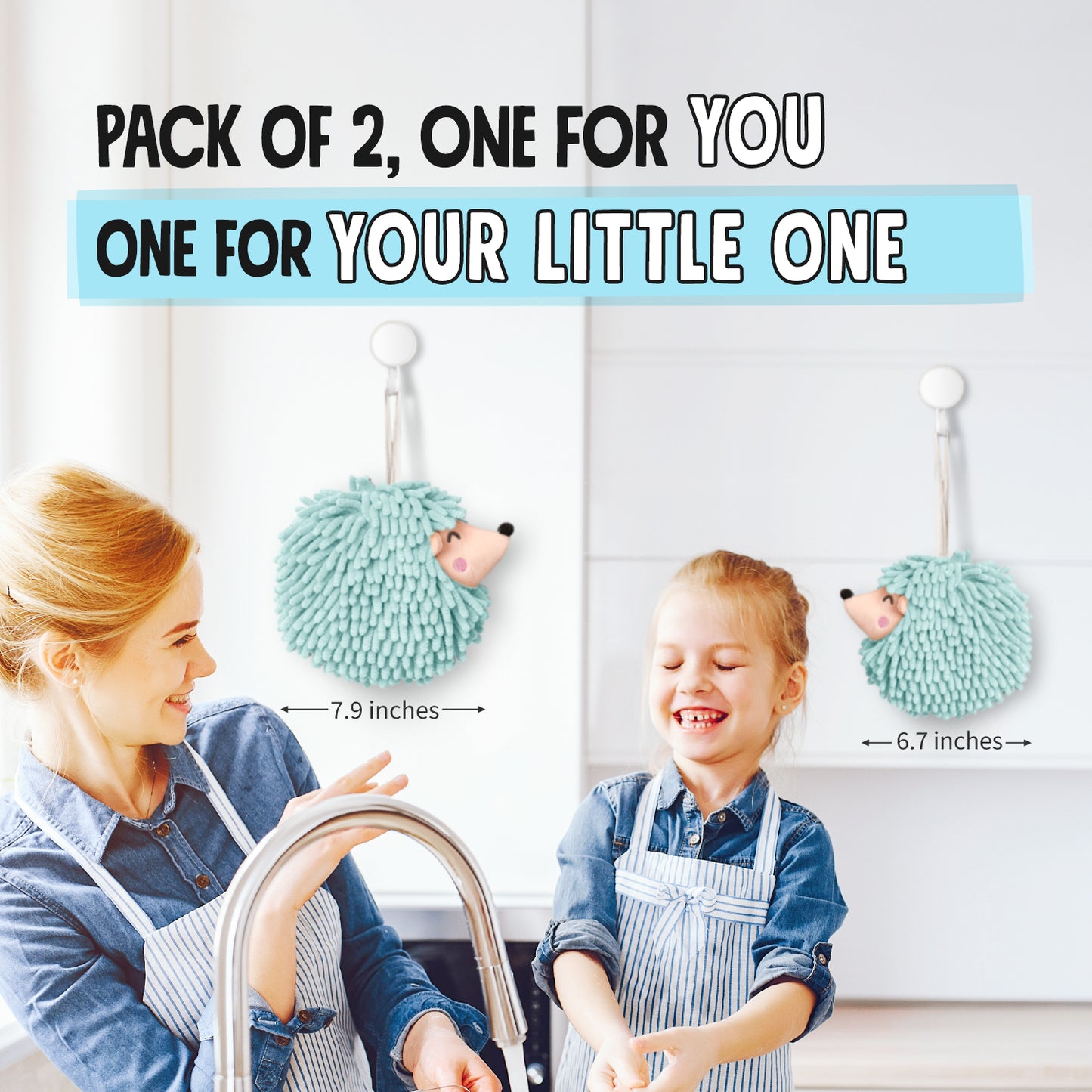Smiley Hedgehog Hand Towel Pack of 2 (Big+Small) Gray