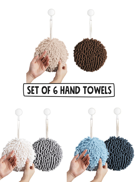 6-Piece Classic Fuzzy Ball Hand Towel Set