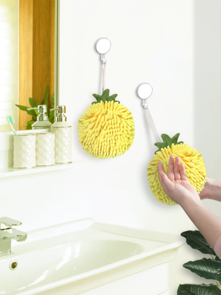 Fuzzy Ball Towels Set of 2 Yellow Pineapple