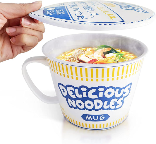 Porcelain Instant Noodle Bowl Mug With Handle 34 Oz, Blue