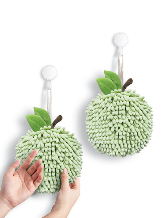 Fuzzy Ball Towels Set of 2 Green Apple