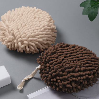 Fuzzy Ball Towels Set of 2 Creamy & Brown