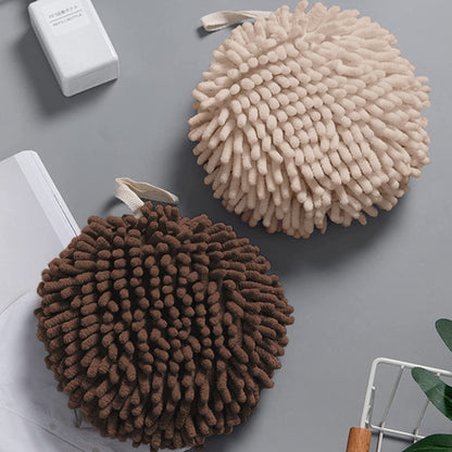 Fuzzy Ball Towels Set of 2 Creamy & Brown