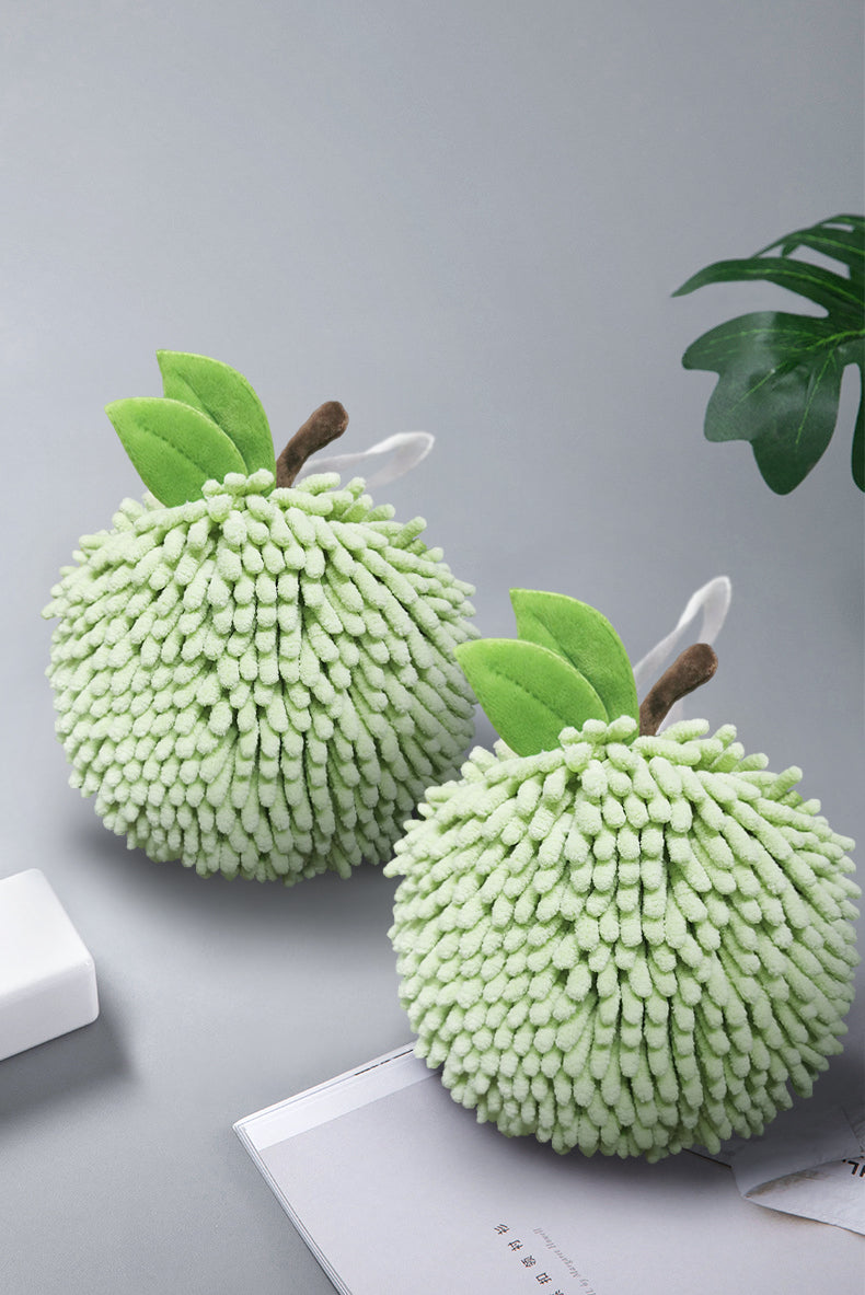 Fuzzy Ball Towels Set of 2 Green Apple