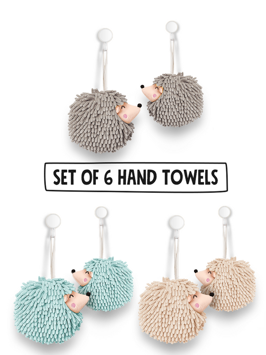 6 pack smiley hedgehog hand towels