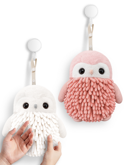 Olly the Owl Hand Towel Set of 2 – Pink & White