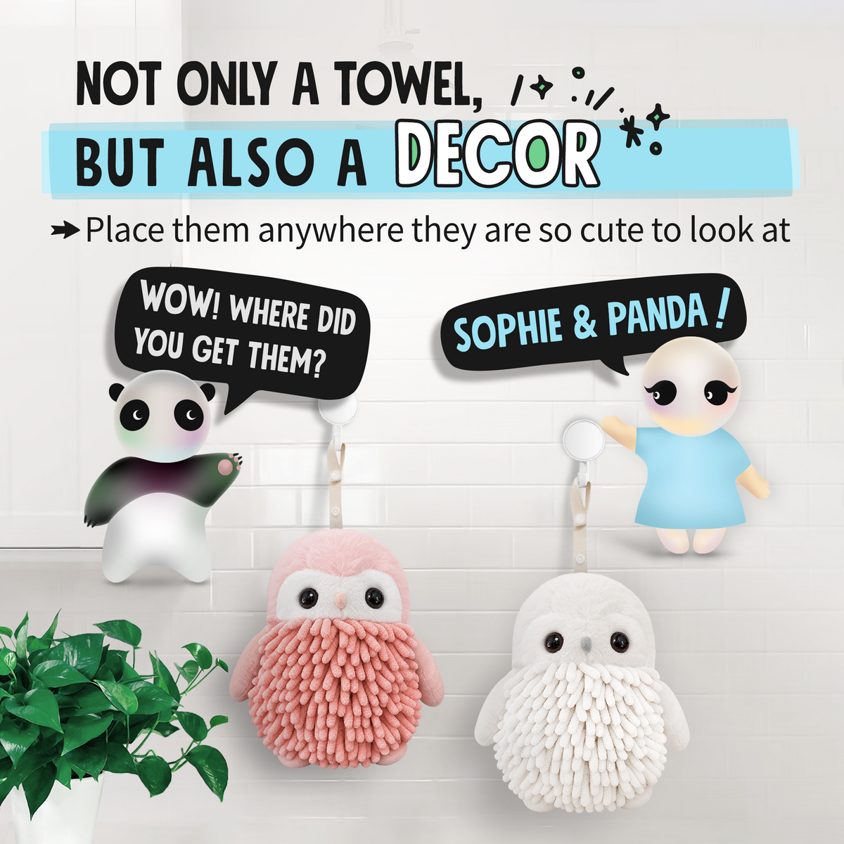 Olly the Owl Hand Towel Set of 2 – Pink & White
