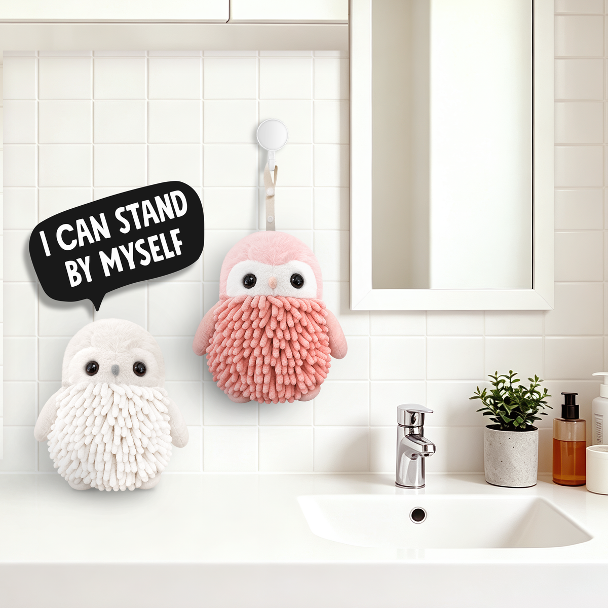 Olly the Owl Hand Towel Set of 2 – Pink & White