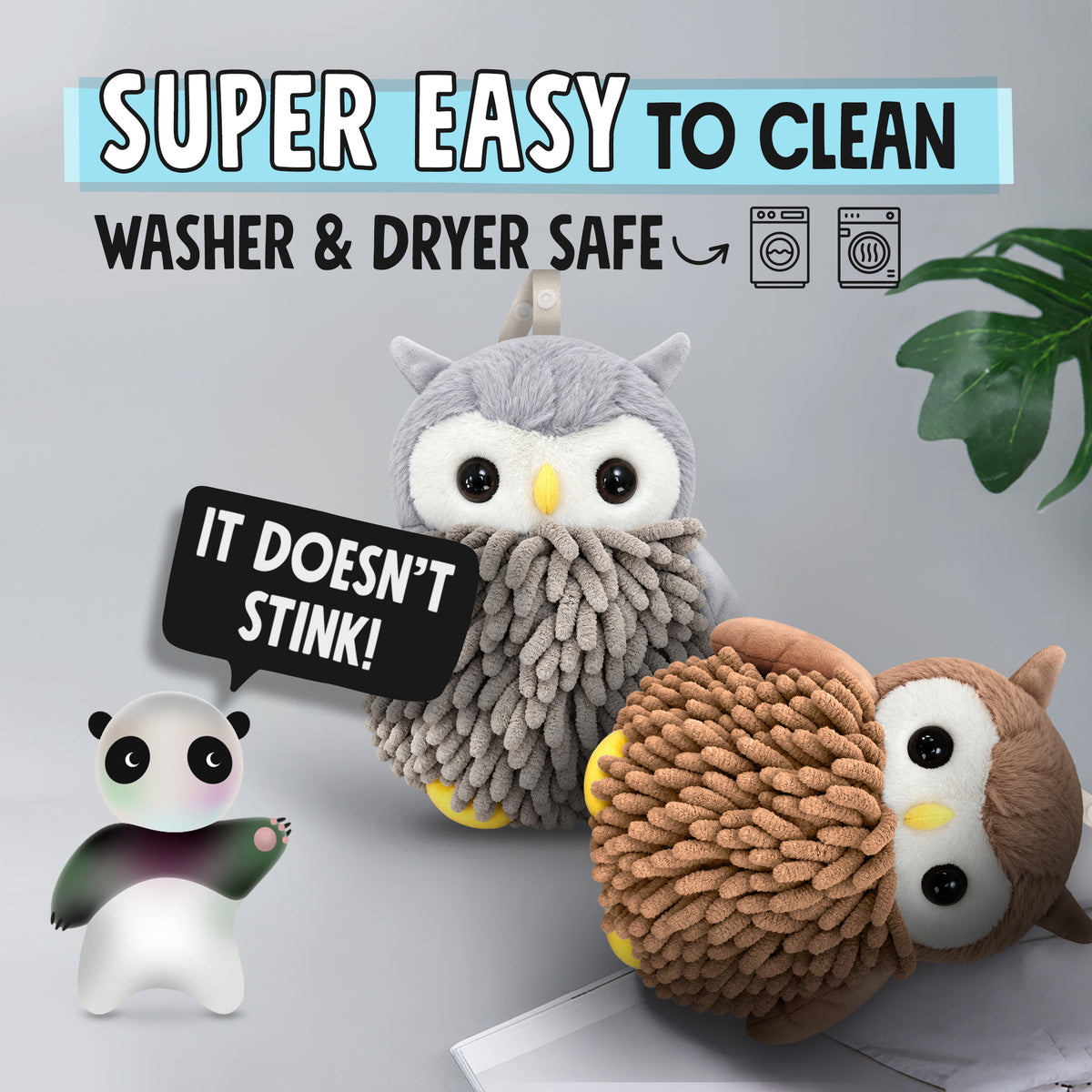 Alfie the Owl Hand Towel Set of 2 – Brown & Gray