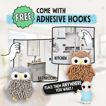 Alfie the Owl Hand Towel Set of 2 – Brown & Gray