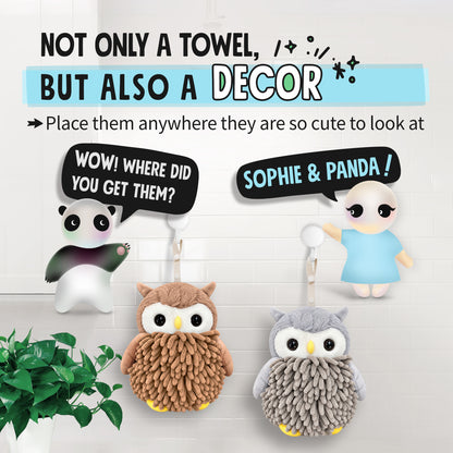 Alfie the Owl Hand Towel Set of 2 – Brown & Gray