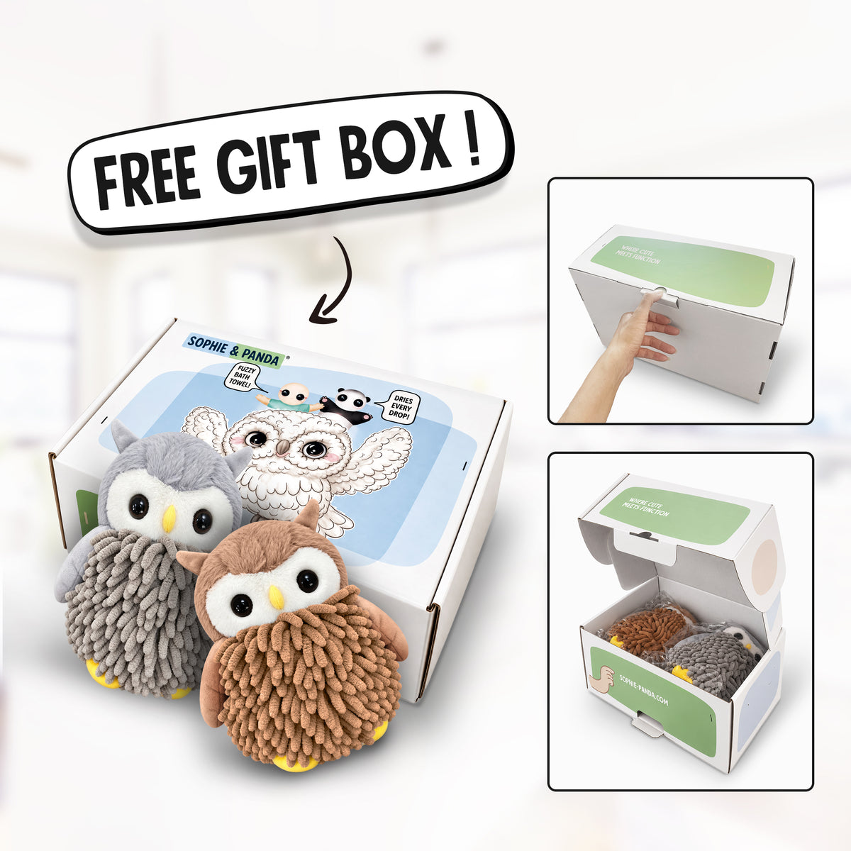 Alfie the Owl Hand Towel Set of 2 – Brown & Gray