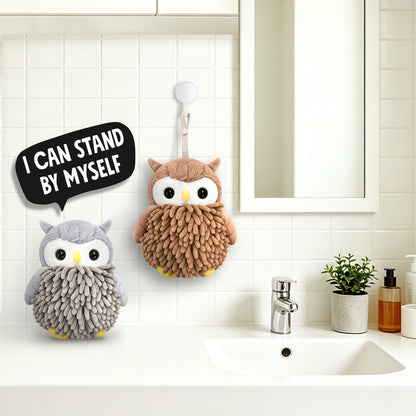 Alfie the Owl Hand Towel Set of 2 – Brown & Gray