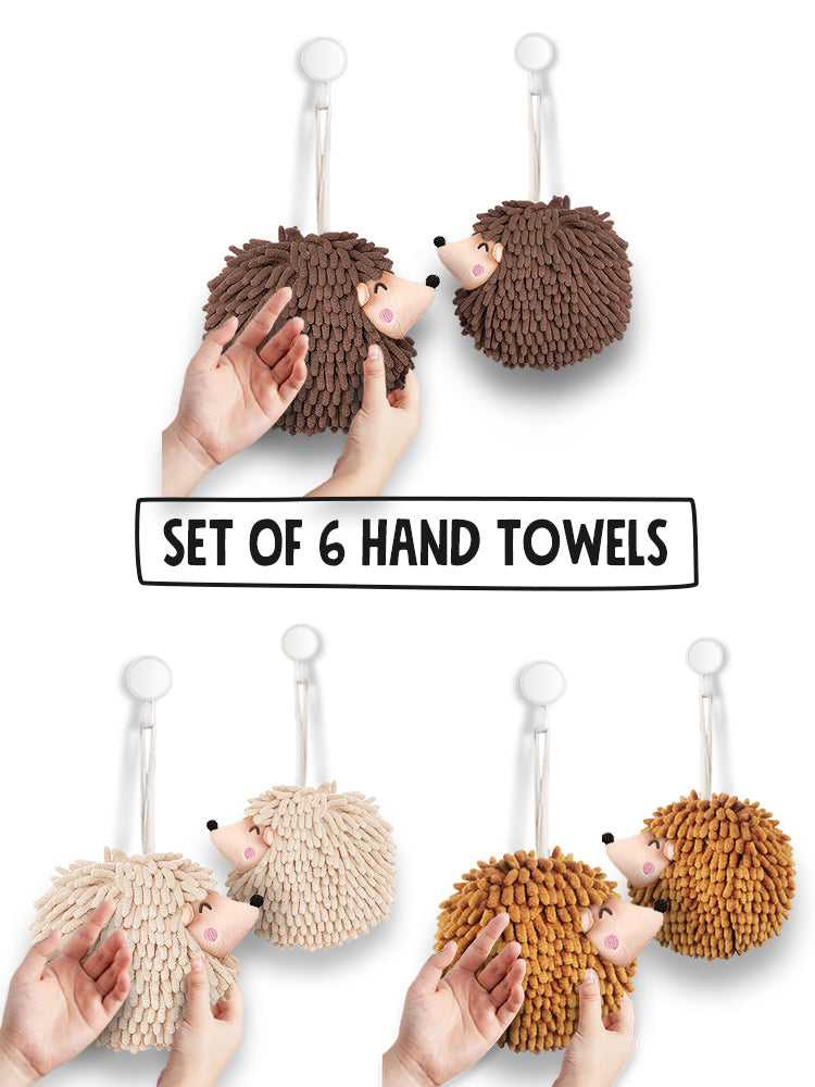 6-Piece Smiley Hedgehog Brown Accent Hand Towel Set