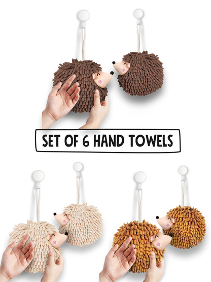 6-Piece Smiley Hedgehog Brown Accent Hand Towel Set