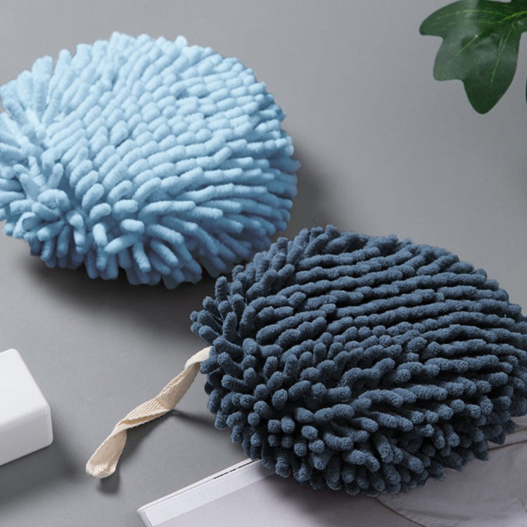 Fuzzy Ball Towels Set of 2 Light & Dark Blue