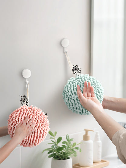 Kitty Cat Fuzzy Ball Towel Puffs Pack of 2 Mint