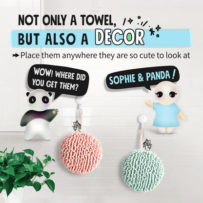 Kitty Cat Fuzzy Ball Towel Puffs Pack of 2 Mint