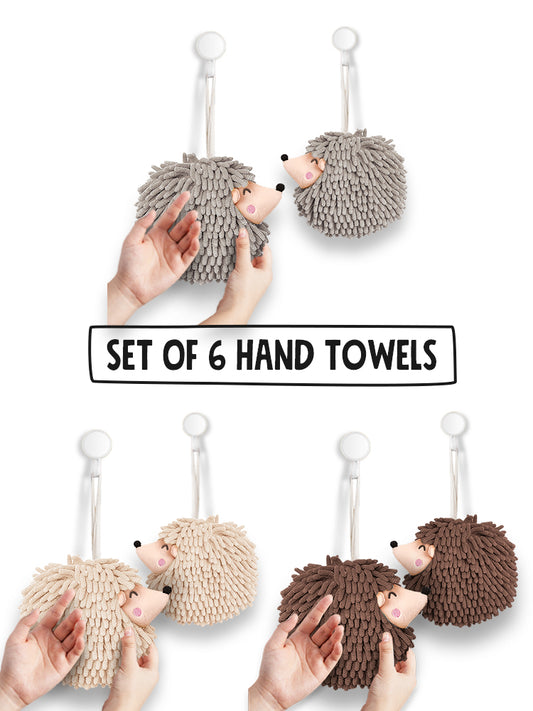 6-Piece Smiley Hedgehog Brown Accent Hand Towel Set