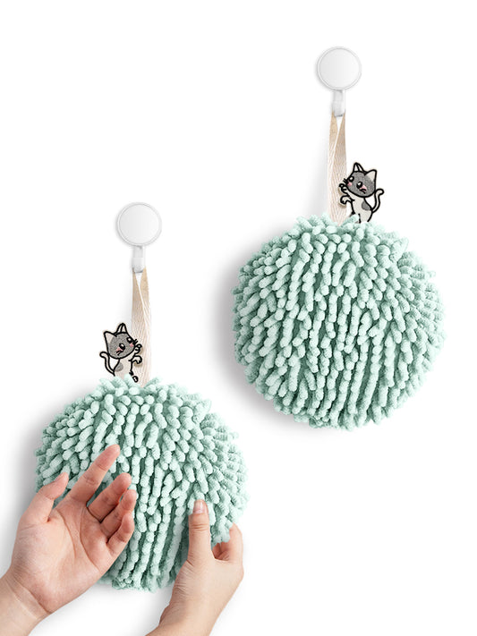 Kitty Cat Fuzzy Ball Towel Puffs Pack of 2 Mint