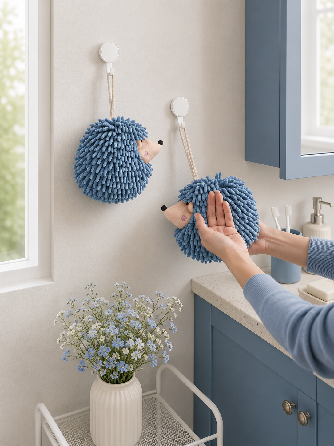 Hedgehog Hand Towel Pack of 2 Blue