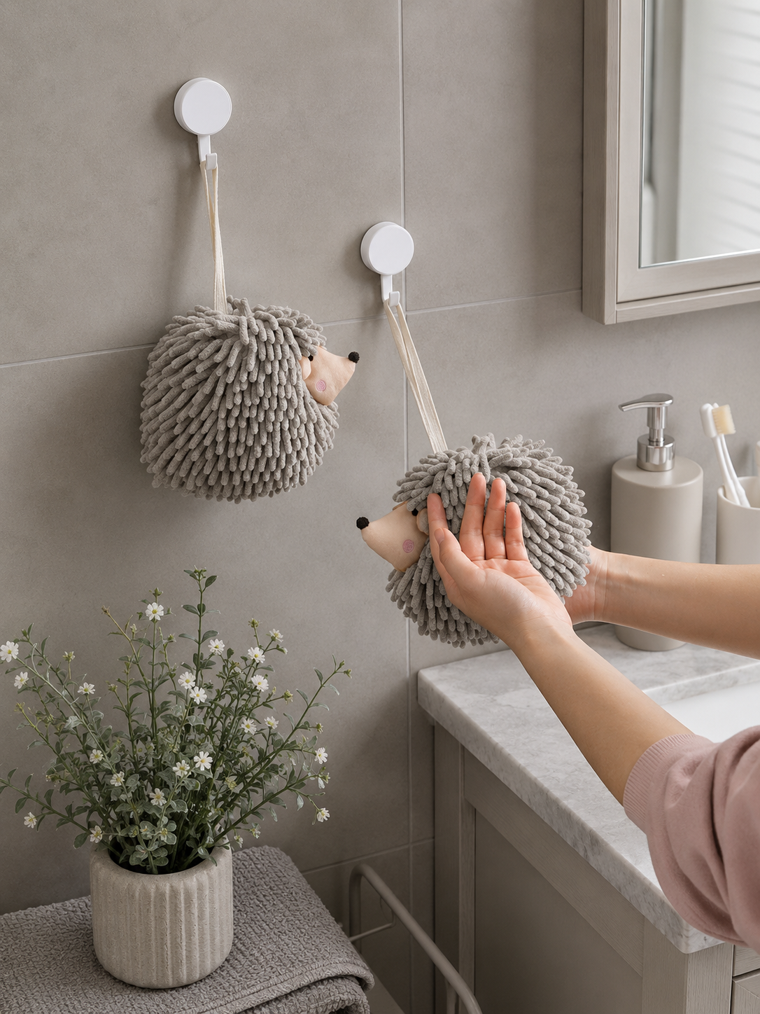 Hedgehog Hand Towels Pack of 2 Gray