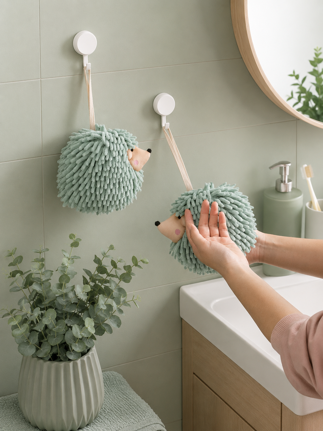 Hedgehog Hand Towels Pack of 2 Mint