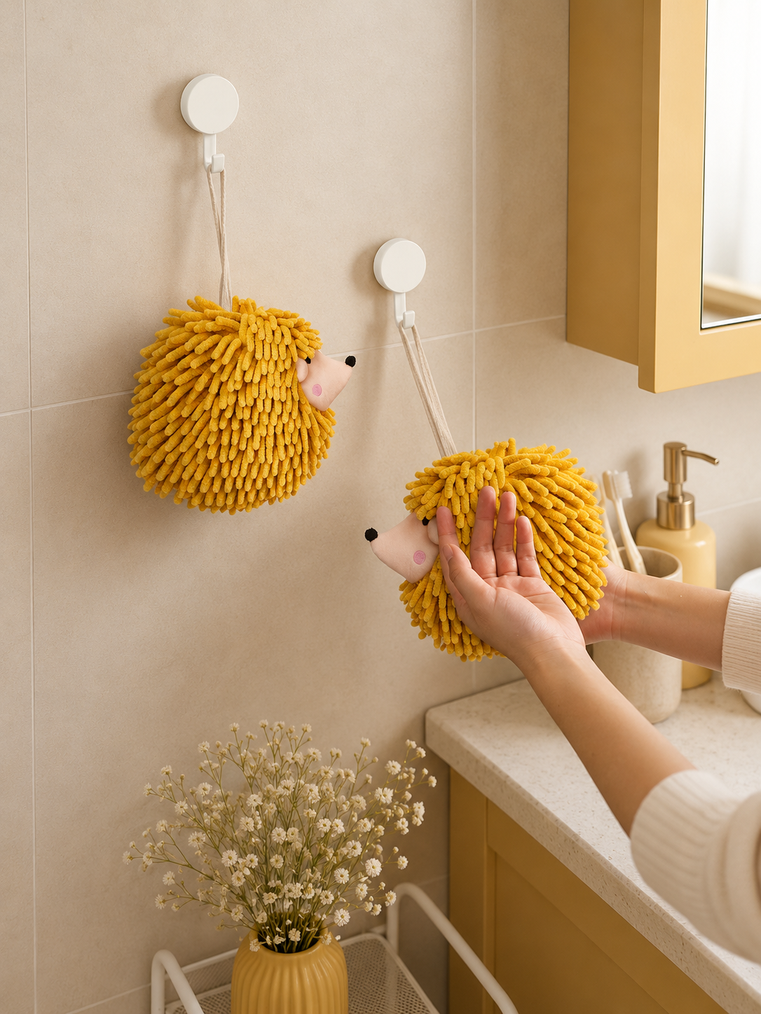 Hedgehog Hand Towels Pack of 2 Yellow
