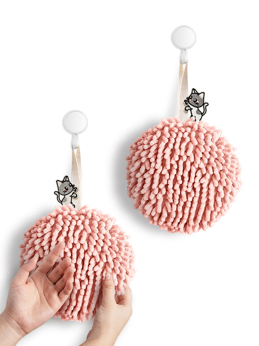 Kitty Cat Fuzzy Ball Towel Puffs Pack of 2 Pink