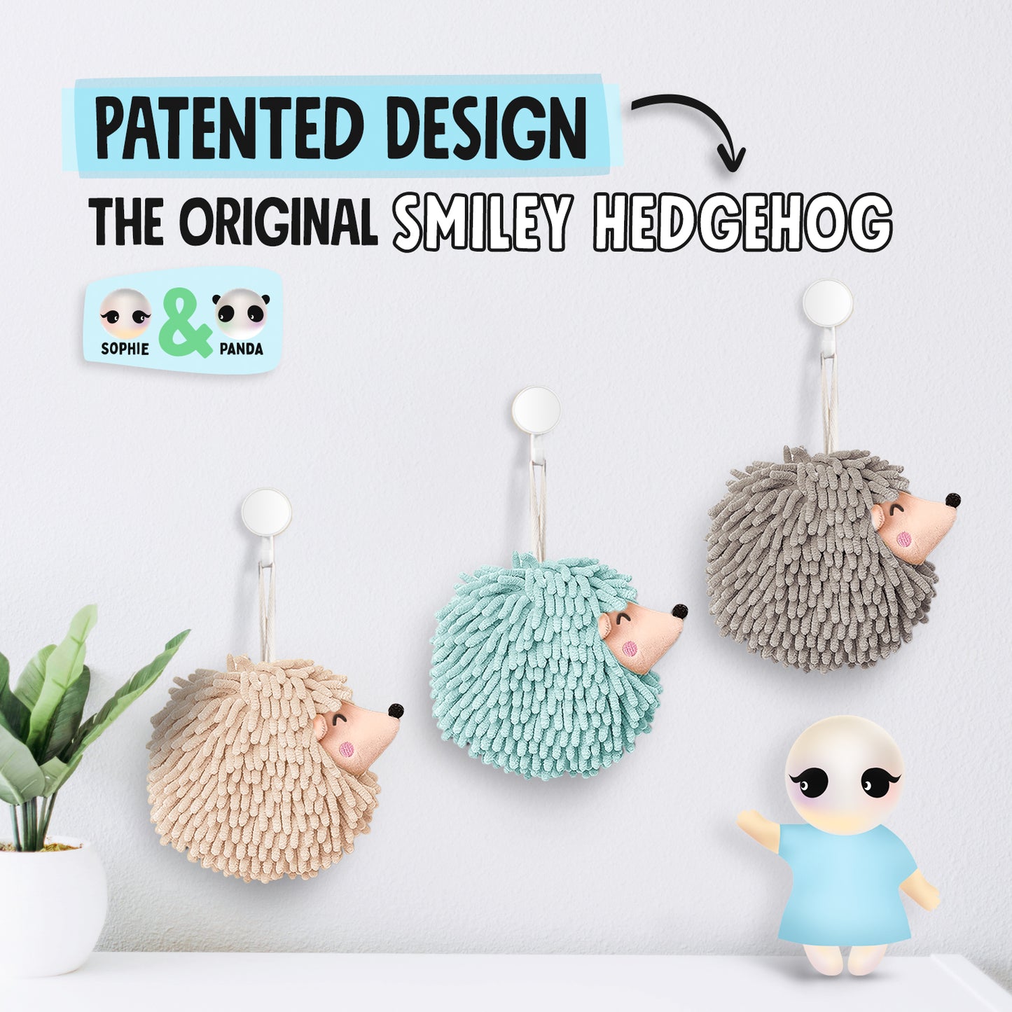 Smiley Hedgehog Hand Towel Pack of 2 (Big+Small) Gray