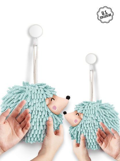 Smiley Hedgehog Hand Towel Pack of 2 (Big+Small) Aqua Mint