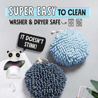 Fuzzy Ball Towels Set of 2 Light & Dark Blue