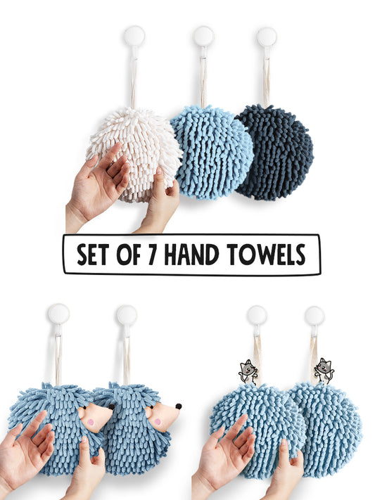 7-Piece Blue Accent Hand Towel Collection