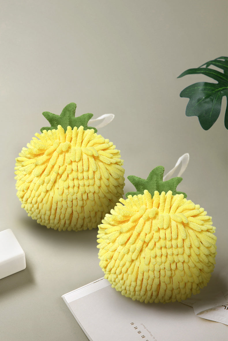 Fuzzy Ball Towels Set of 2 Yellow Pineapple