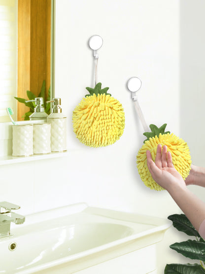 Fuzzy Ball Towels Set of 2 Yellow Pineapple