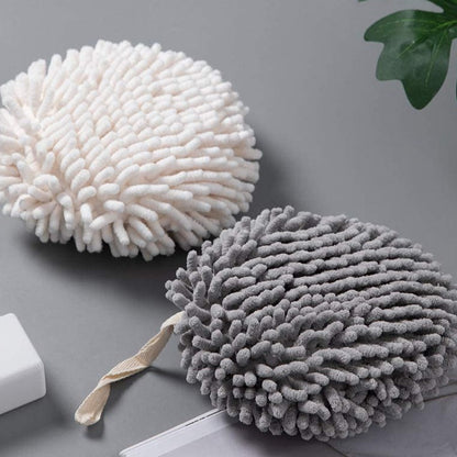 Fuzzy Ball Towels Set of 2 White and Gray