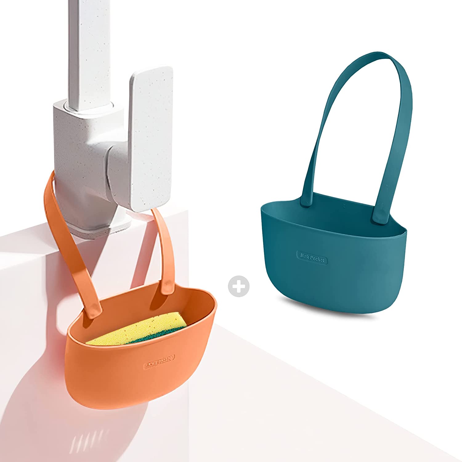 Silicone Sponge Holder for Kitchen Sink Bags (Green & Orange, Set